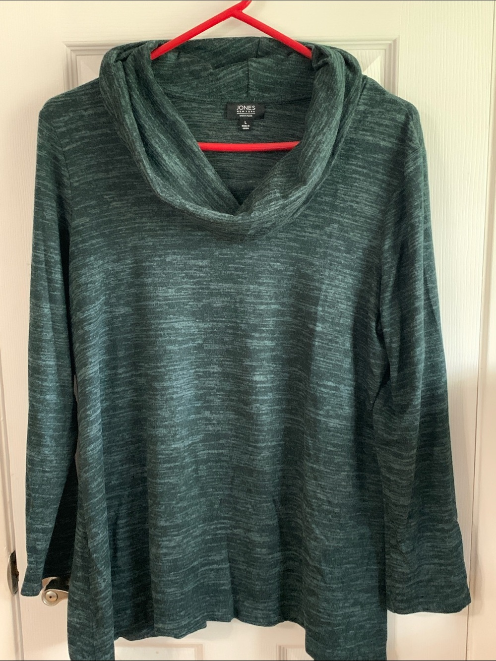 Jones New York Teal Heathered Cowl Neck Tunic